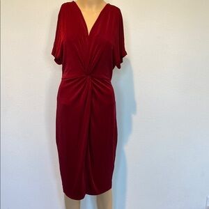 Jennifer Lopez Red Flutter Sleeve Sheath Midi